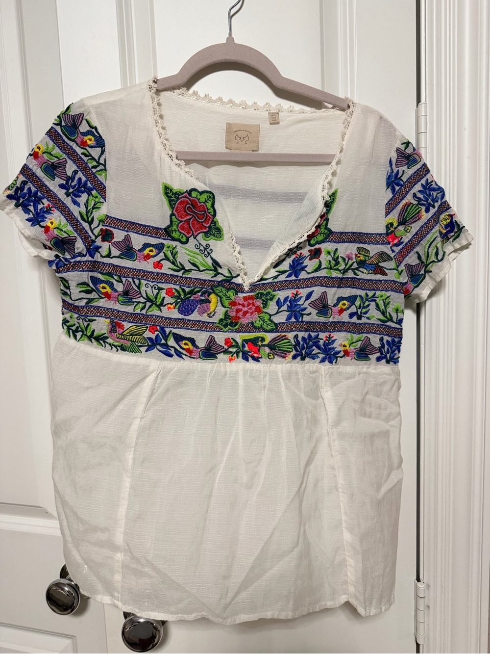 Anthropologie Vanessa Virginia Embroidered Floral Bird Top US 10